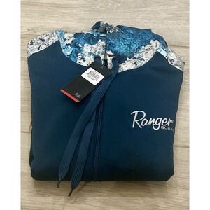 New Ranger Boats Performance Fleece Medium Steel Blue Full Zip Hoodie Fish NWT